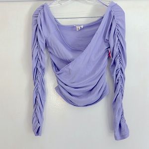 Open Edit Faux Wrap Lilac Crop Top Small
